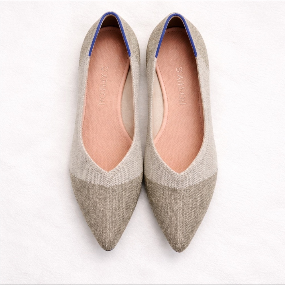 Rothy's Women's Pointed Flats in Gold and Cream with Blue Accents
